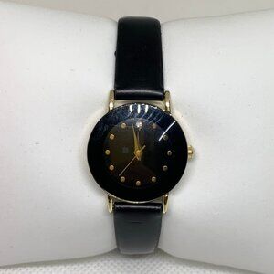Accutime Women’s watch 25mm gold black tone dial leather band quartz running